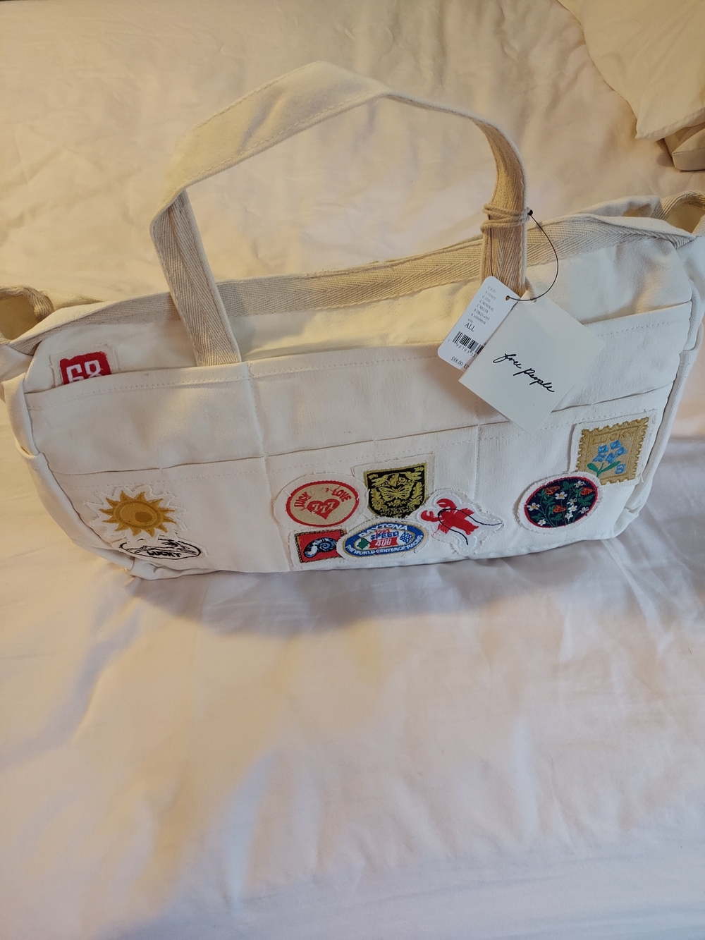 Free People Kiss My Patch Canvas Tote Bag in Mineral NWT - Picture 13 of 14